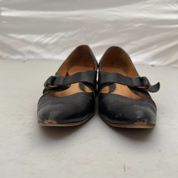 Chausser Black Leather Pointy Toe Mary Jane Low Heels US 6.5 - Picture 7 of 13